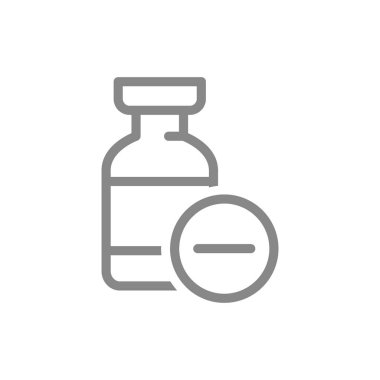 Tıbbi ampul ve eksi çizgi simgesi. Etkili olmayan aşı, antikorlar, başarısız aşı, steril olmayan sembol