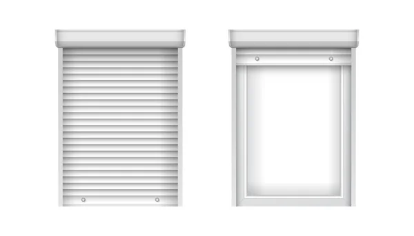 Janelas de plástico único branco com persianas. Jalousie fechado e aberto para janelas de PVC. Mockup janela realista para design de decoração de interiores. — Vetor de Stock