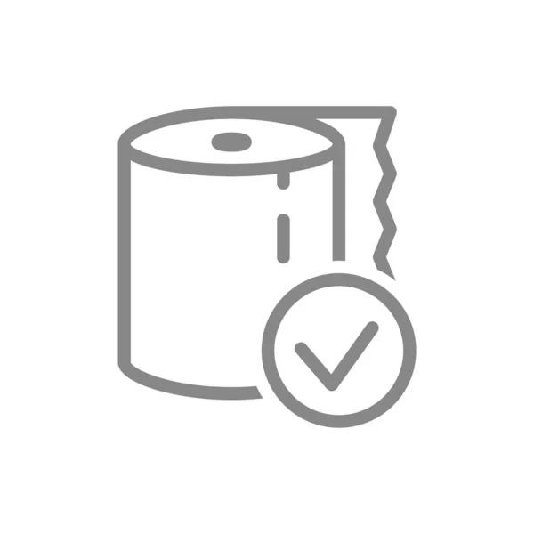Papel higiénico con marca de verificación icono de línea. Servilletas, productos de calidad, símbolo de papel blando — Vector de stock