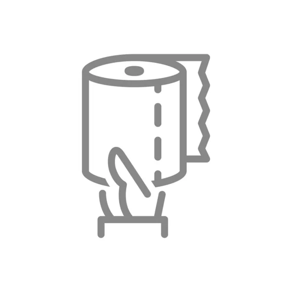 Papírtörlők a kézivonal ikonján. Papírtekercs, szalvéta, személyi higiénia, törölközőtermékek szimbóluma — Stock Vector