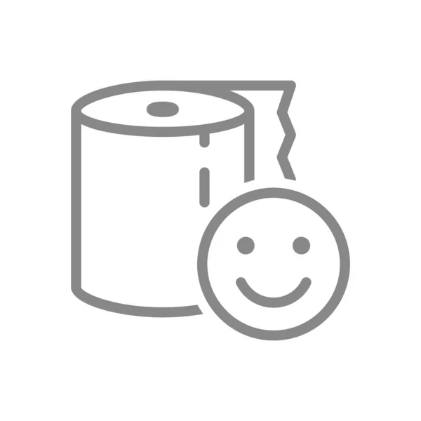 Toalhas de papel e ícone de linha de rosto feliz. Guardanapos, avaliação positiva do produto, símbolo de papel de alta qualidade —  Vetores de Stock