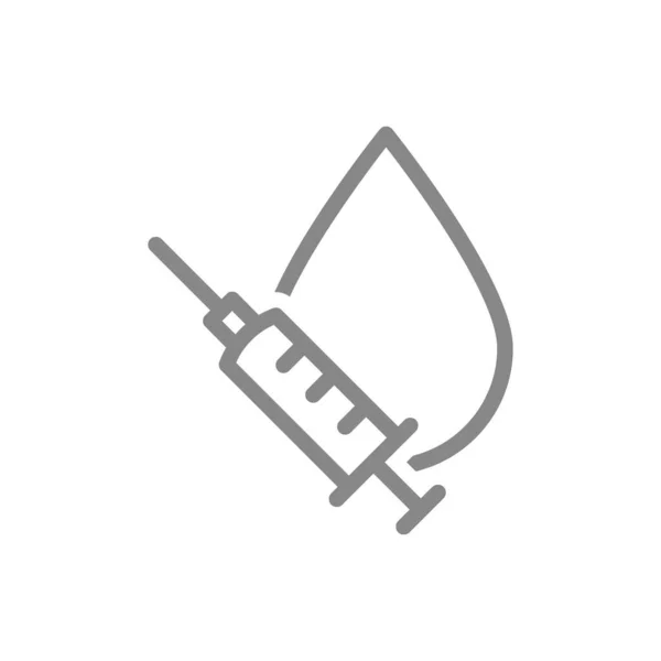 Medische spuit met druppellijn pictogram. Vaccinatie, vaccin, immunisatie, bloeddonatiesymbool — Stockvector