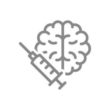 Tıbbi şırınga ve beyin çizgisi ikonu. Aşı, beyne iğne, tıbbi araştırma sembolü.