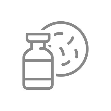 Tıbbi ampul ve bakteri çizgisi simgesi. Aşı, serum, aşı testi, antikorlar, virüsler sembolü