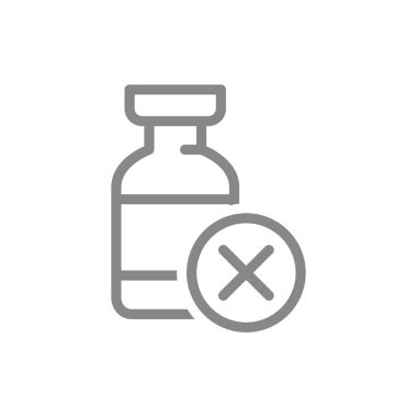 Tıbbi ampul ve çapraz çizgi simgesi. Etkili olmayan aşı, antikorlar, başarısız aşı, steril olmayan sembol