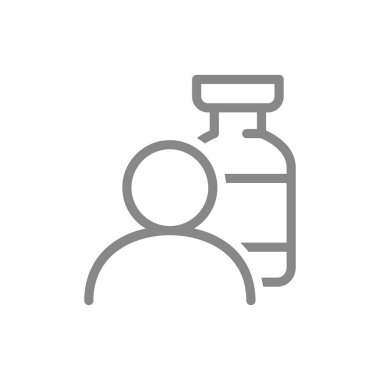 Tıbbi ampul ve kullanıcı hattı simgesi. Enjeksiyon, nüfusun aşılanması, aşılama, kolektif bağışıklık sembolü