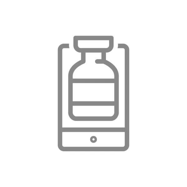 Tıbbi ampul ve akıllı telefon hattı simgesi. Aşı, SMS, aşı bilgisi, aşı sembolü — Stok Vektör