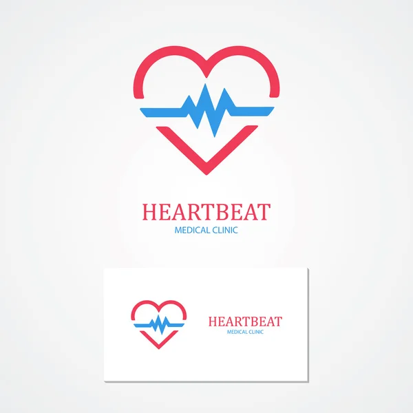 Combination of a heart and pulse with business card template — Stock Vector