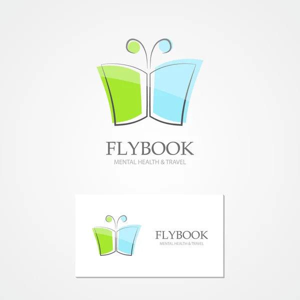 Logo con una combinación de libro y mariposa — Vector de stock