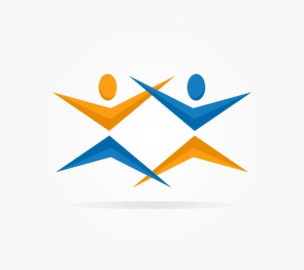 Deux silhouettes de personnes atteignant le logo — Image vectorielle