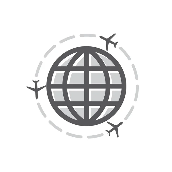 Airplane icon around the world — Stock Vector