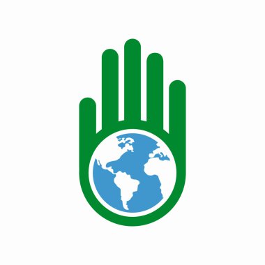 Bir el ve earth logo kombinasyonu.
