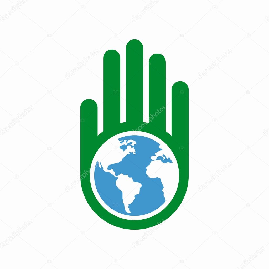 Logo combination of a hand and earth.