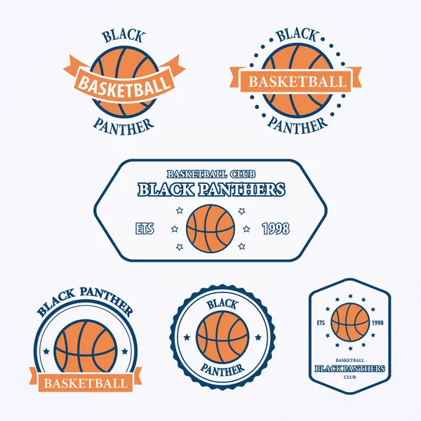 Emblemas y símbolos del equipo de baloncesto deportivo. Cesta, logo, juego — Vector de stock