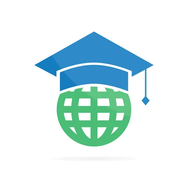 Vektör logo kombinasyonu bir mezuniyet kep ve dünya — Stok Vektör
