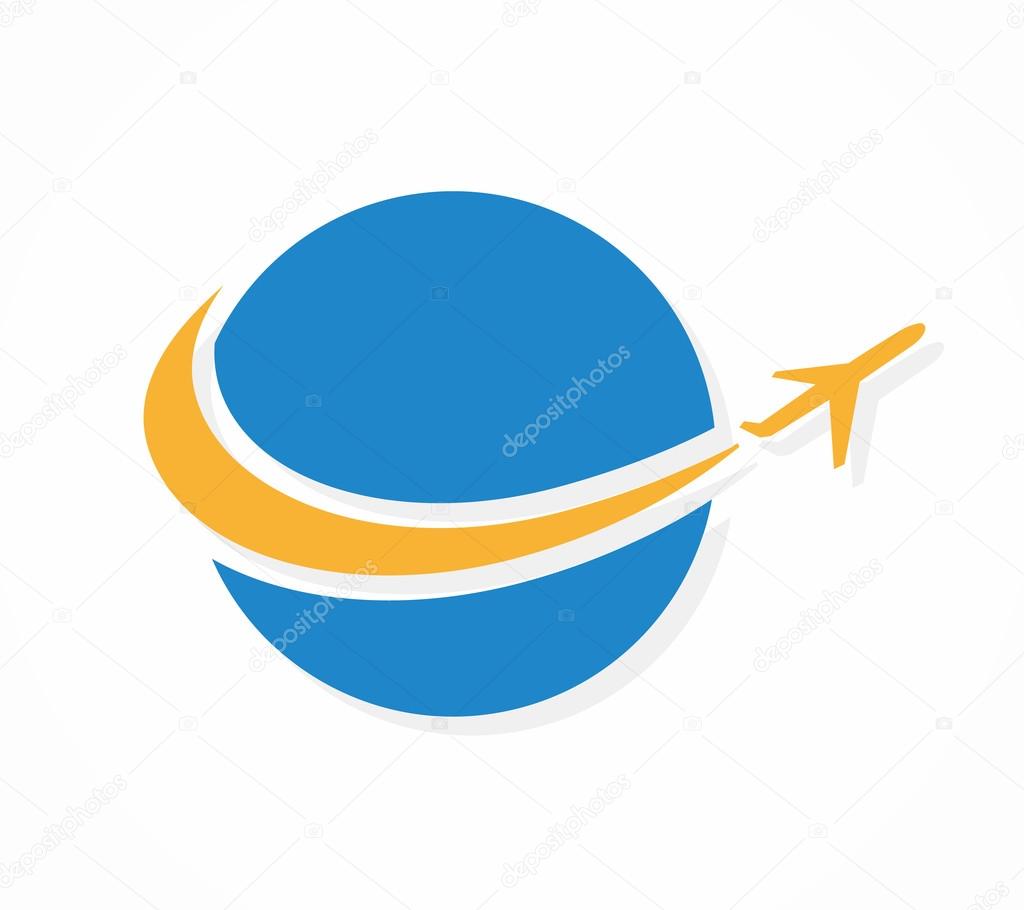 Vector globe and airplane logo or icon