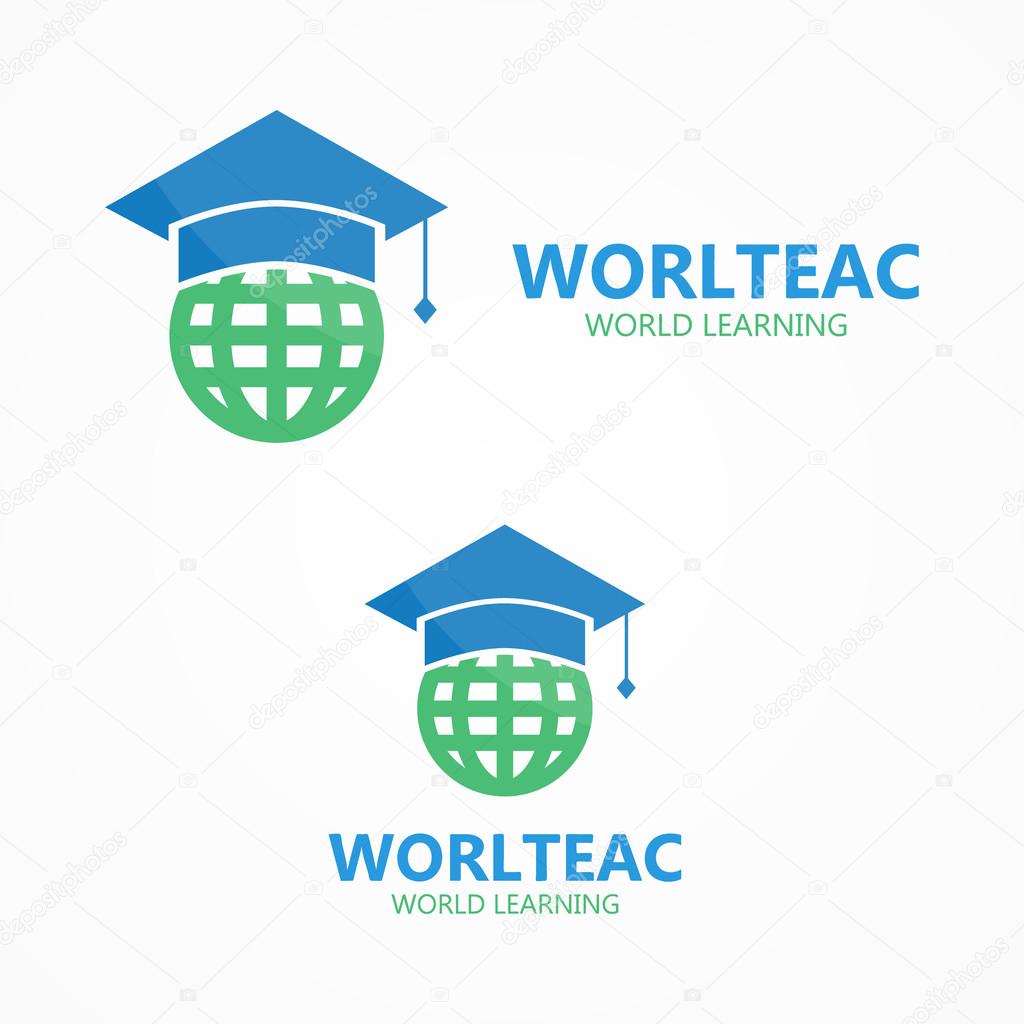 Vector logo combination of a graduation cap and earth