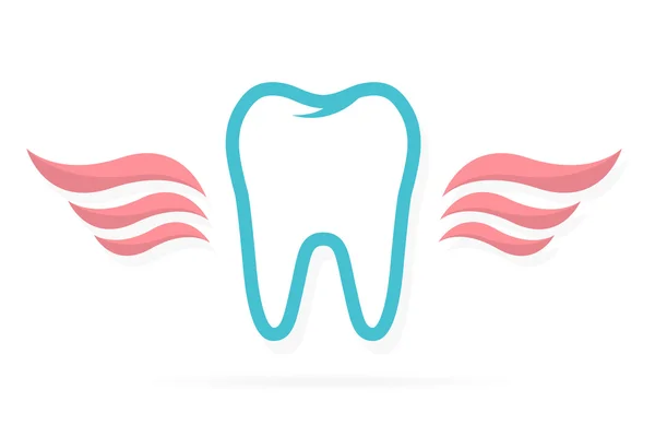 날개를 가진 치과 로고 치아 — 스톡 벡터