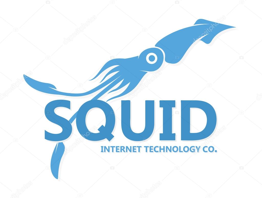 Vector squid logo. Blue squid silhouette