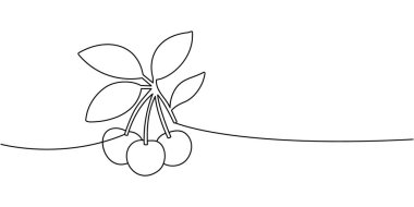 Asgari aralıksız meyve ve yapraklı kiraz dalı. Sağlıklı gıda kavramları, duvar sanatı, posterler ve markalaşma için mükemmel bir tasarım..