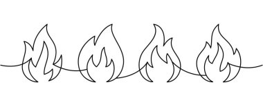 Peş peşe dört alevden oluşan minimalist aralıksız çizgi. Sıcak ürün etiketleri, yangın tehlikesi uyarıları, dekoratif sınırlar ve modern tasarım projeleri için mükemmel..