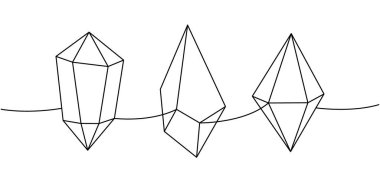 Kristal ve mineraller sürekli çizim halinde. Elmas mücevherler. Vektör çizimi. Beyaz arkaplanda izole