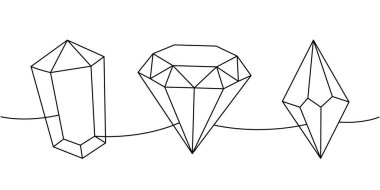 Ruhani taş, elmas, kristal bir çizgi sürekli çizim. Değerli mücevherler. Vektör çizimi. Beyaz arkaplanda izole