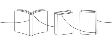 Tek satırda basit açık kitaplar. Eğitici veya yaratıcı içerik için kesintisiz çizgi tasarımı mükemmeldir.
