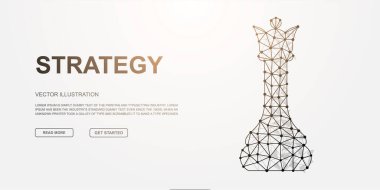 Geleceğin parlayan satranç kraliçesi çokgen kablo dizaynı. Satranç tahtasına güç, mantık, zeka ve stratejik üstünlüğü yansıtan dijital bir kavram..