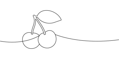 Süslü çizgiler kirazları yapraklarla süslüyor. Posterler, logolar, duvar sanatı, sağlıklı gıda markaları ve dekorasyon için mükemmel bir tasarım..