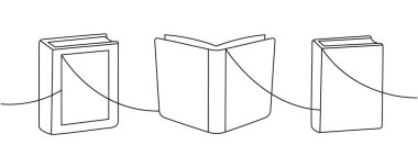 Devamlı bir çizgi tarzında ayakta duran kitapların siyah çizgileri. Bilgi ve eğitim temaları için ideal.