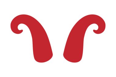 Bir çift kırmızı bukleli boynuz. Cadılar Bayramı canavarları, şeytanlar, fantezi canavarları, maskotlar, dekorasyonlar ve grafik tasarım projeleri için mükemmel..