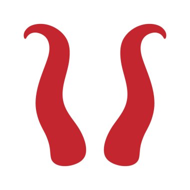 Bir çift uzun, kırmızı boynuz. Cadılar Bayramı şeytanları, fantezi canavarları, kötü yaratıklar, maskotlar ve temalı kostümler için düz çizgi film çizimi idealdir..