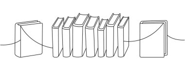 Kapalı kitapların temiz çizimleri. Eğitimsel, edebi ve dekoratif kullanım için minimalist sınır biçimi.