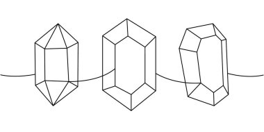 Kıymetli taş, sürekli çizilen bir çizgidir. Kristaller ve mineraller. Vektör çizimi. Beyaz arkaplanda izole