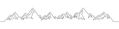 Dağ sırasının ana hatları sanat tarzında. Macera posterleri, açık hava seyahat markaları, yürüyüş logoları ve alp ekolojik çizimler için vektör tasarımı ideal