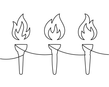 Alevli meşale koleksiyonu. Devamlı çizgi şeklinde çizilmiş. Semboller, özgürlük sanatı, protesto grafikleri ve minimalist vektör tasarımları için harika.