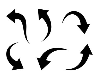 Minimum siyah kavisli oklar. UI simgeleri, bilgi grafikleri, navigasyon sistemleri, diyagramlar, iş akışları ve modern minimalist grafik tasarım projeleri için mükemmel.