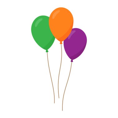 Üç renkli balon. Parti davetiyeleri, doğum günü kartları, bayram afişleri, çocuk etkinlikleri ve neşeli tatil tasarımları için mükemmel bir illüstrasyon..