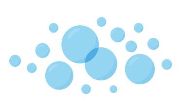 Beyaz arka planda izole edilmiş mavi parlak sabun köpükleri. Spa görselleri, kozmetik markalaşma, hijyen grafikleri, su kavramları ve temiz tasarımlar için uygundur..