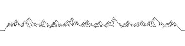 Dağ sırtı, ana hatlarıyla birçok keskin zirveye sahiptir. Yürüyüş posterleri, açık hava logoları, alp eko markalaşma ve seyahat kavramları için mükemmel minimalist çizgi vektörü