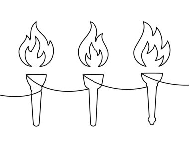 Sürekli yanan üç meşalenin çizdiği çizgi. Semboller, özgürlük kavramları, protesto grafikleri ve yaratıcı minimalist tasarımlar için mükemmel..