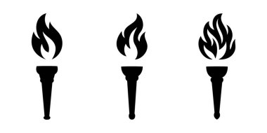 Siyah siluet içinde üç meşale koleksiyonu. Oyunlar, protesto posterleri, özgürlük grafikleri ve sembolik vektör tasarım projeleri için ideal.