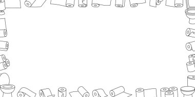 Tuvalet kağıdı ruloları ve klozet kapaklarından yapılmış asgari hatlı dikdörtgen çerçeve. Banyo posterleri, davetiyeler, ambalajlar veya web şablonları için mükemmel.