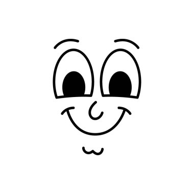 Nazik çizgi film ifadesi, kıvrık ağızlı ve neşeli bakışlı. Çizgi roman ve çıkartmalardaki dostane, masum ya da çocuksu tasarımlar için mükemmel..