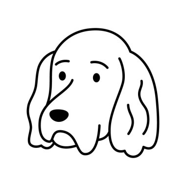 Anlamlı üzgün gözleri ve uzun kulakları olan bir köpek kafası. Hayvan duyguları, illüstrasyonlar, evcil hayvan hikayeleri ya da stilize köpek portreleri için birebirdir.