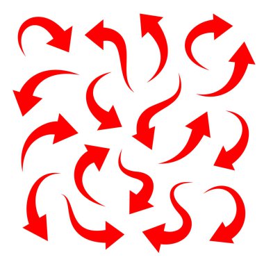 Kırmızı kavisli oklar. Bilgi grafikleri, sunumlar ve dikkat çekici tasarım unsurları için uygundur.