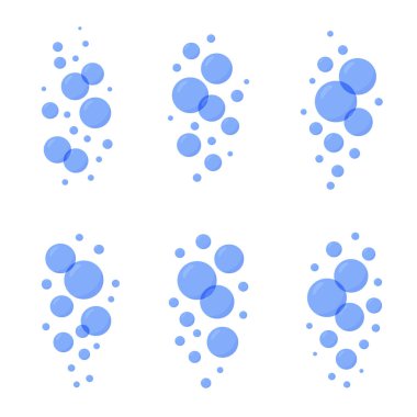 Yumuşak mavi kabarcıklar. Banyo ürünleri, su çizimleri, kozmetik ambalajlama, spa markaları ve temiz modern arka planlar için uygundur..