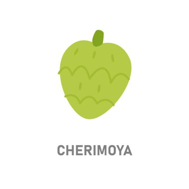 Cherimoya, tatlı tropikal meyve. Kalp şeklindeki yeşil meyve ikonu beyaz arka planda izole edilmiş. Görseller ve sağlıklı içerikler için harika..