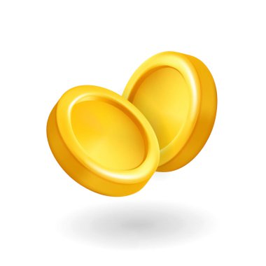 İki gerçekçi üç boyutlu altın sikke. Aziz Patrick Günü grafikleri, hazine avları, finansal simgeler veya tatil çizimleri için mükemmel..